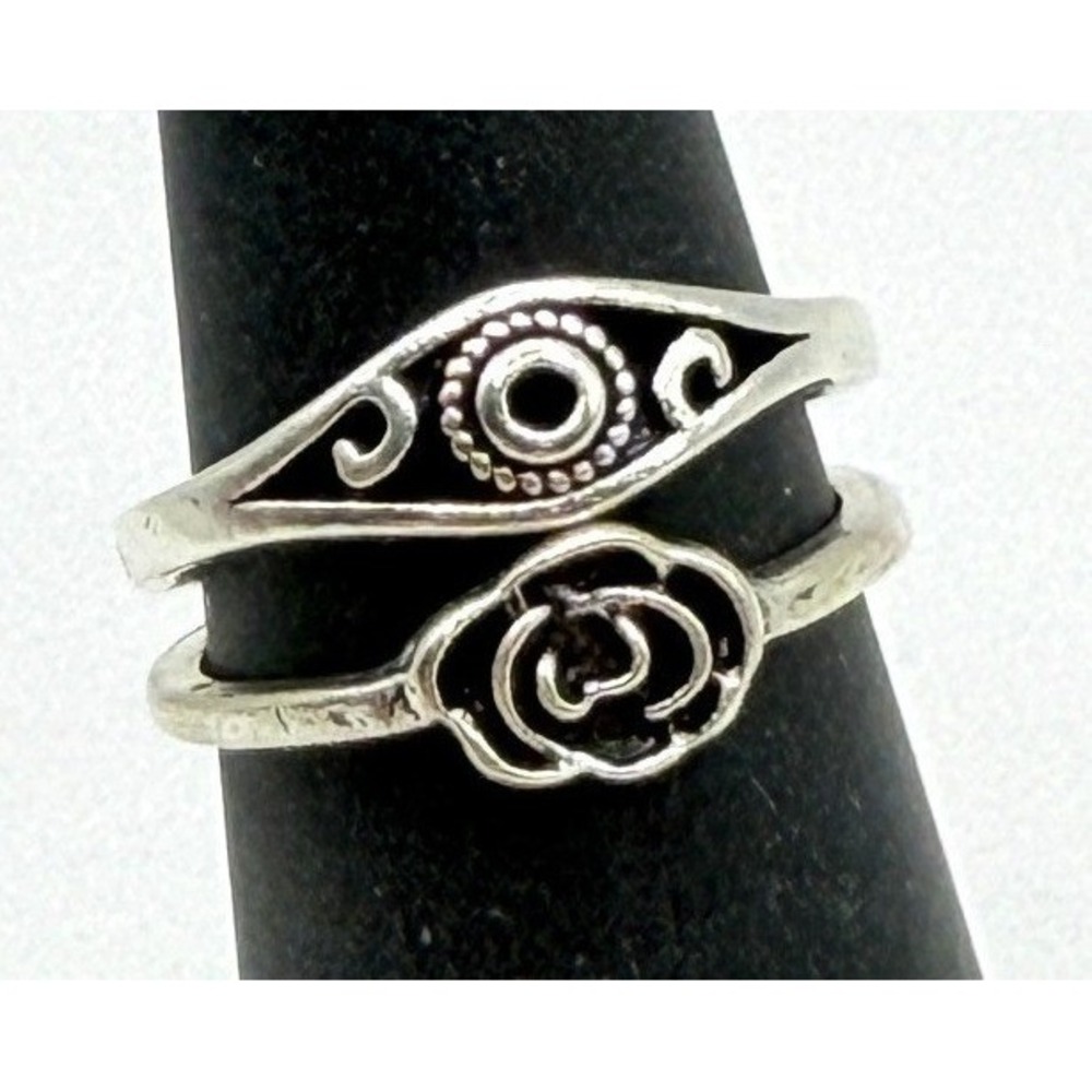 Black Rose & Swirl Ring Size 5.5‎ Boho Stackable Set Dainty Minimalist